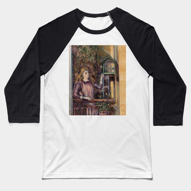 Girl with Birdcage by Paul Cezanne Baseball T-Shirt by Classic Art Stall